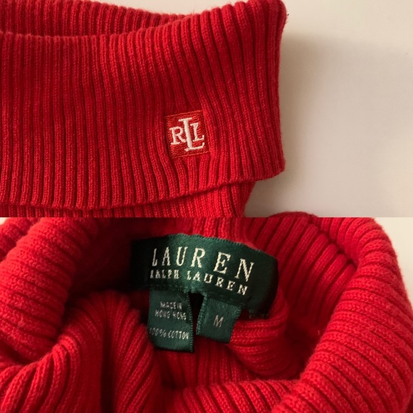Ruby Red Ribbed Ralph Lauren Turtle Neck - Picture 4 of 4